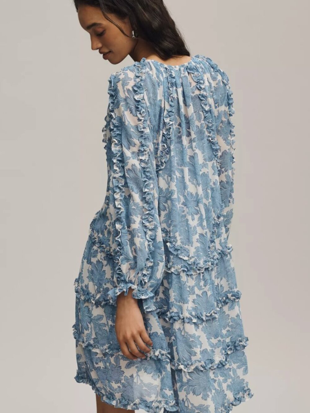 Anthropologie Long-Sleeve Ruffle Mini Dress XSP - Picture 3 of 6